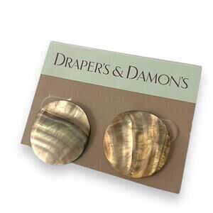 Vintage Draper's & Damon's Womens Stud Earrings Mother of Pearl Shell Round Grey